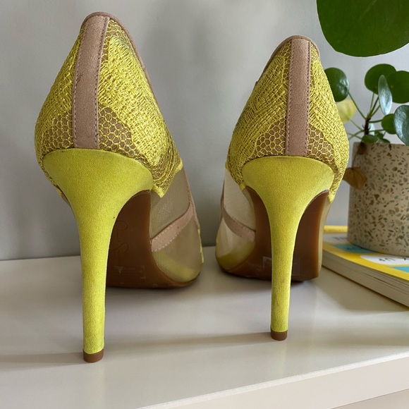 Neon Yellow Lace and Mesh Heels by Jessica Simpson - Picture 8 of 8